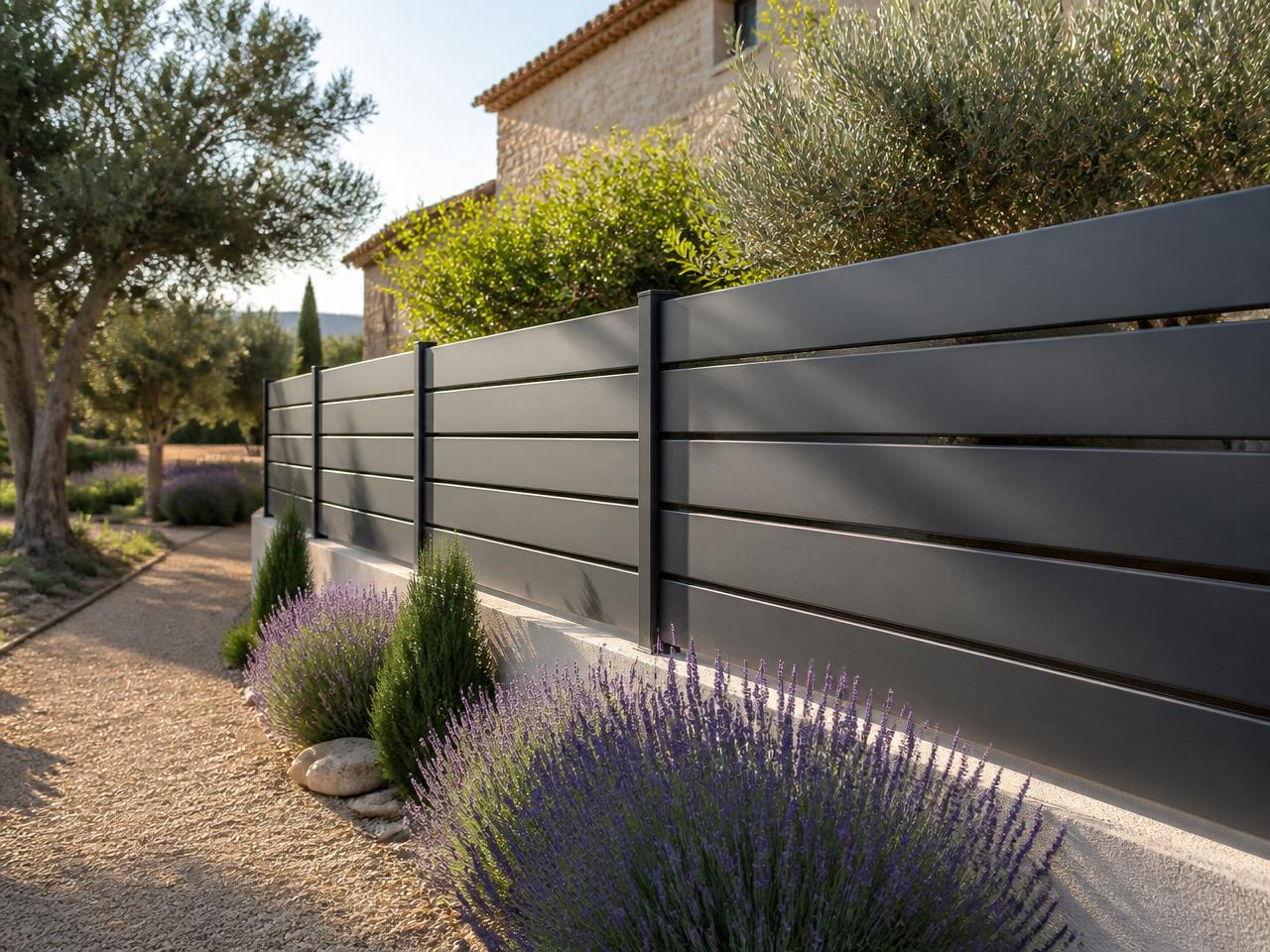 Clôture aluminium moderne installée par PROVERT dans un jardin provençal