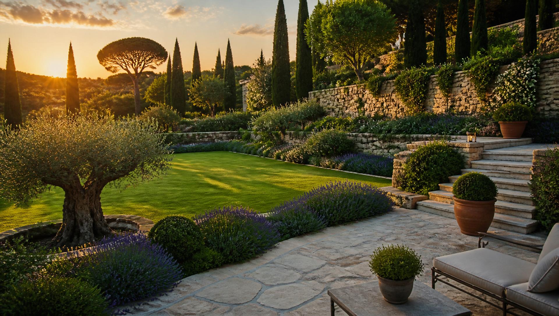 Jardin méditerranéen aménagé par PROVERT, paysagiste dans le Var